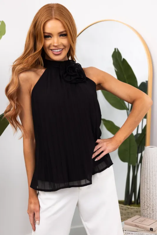 She+Sky Black Sleeveless Pleated Top sold by Lime Lush