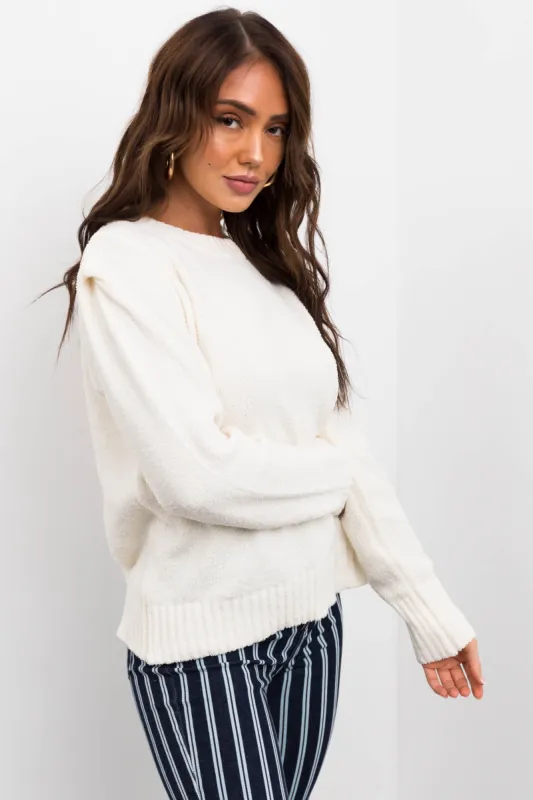 Cream Super Soft Defined Shoulder Sweater sold by Lime Lush