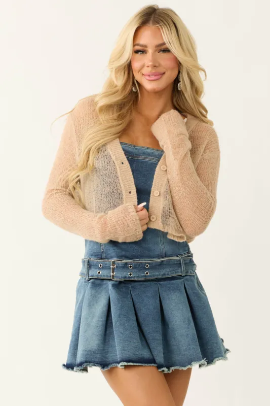 Almond Open Knit Cropped Cardigan sold by Lime Lush