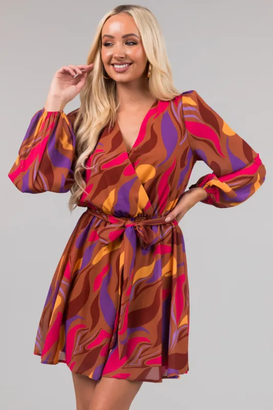 Flying Tomato Cognac Abstract Short Dress sold by Lime Lush