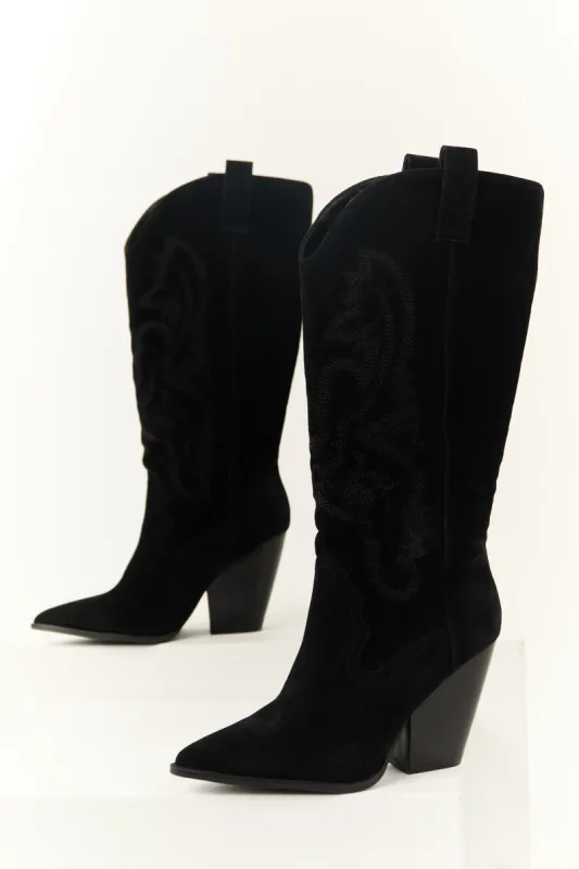 Black Western Embroidered Heeled Boots sold by Lime Lush