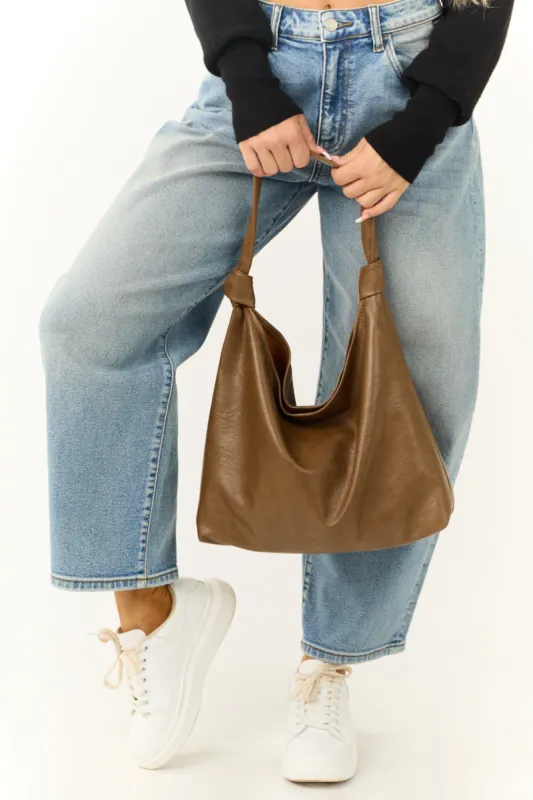Cognac Faux Leather Hobo Bag with Inside Coin Purse sold by Lime Lush
