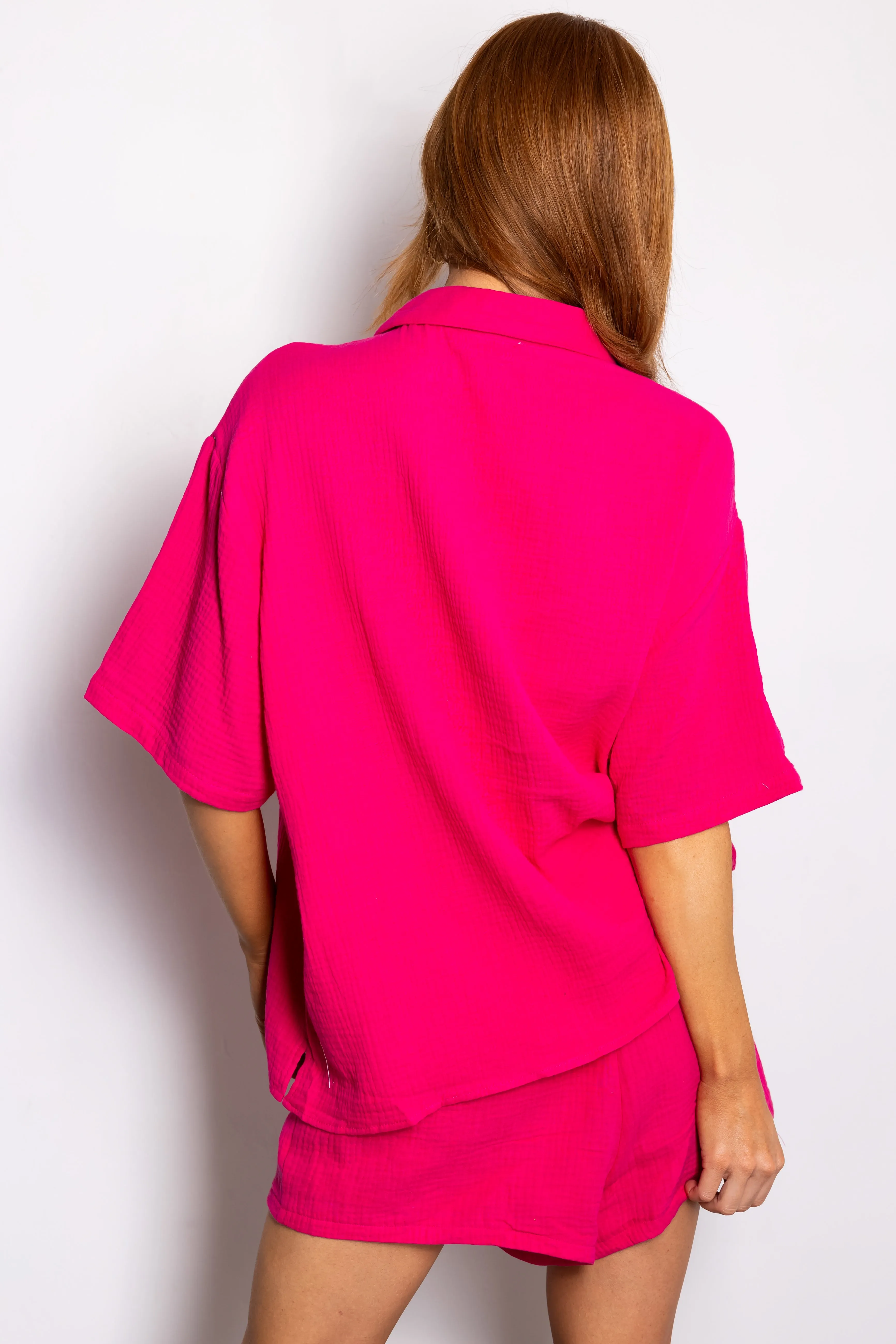 She+Sky Hot Pink Chest Pocket Half Sleeve Shirt sold by Lime Lush product image thumbnail 4