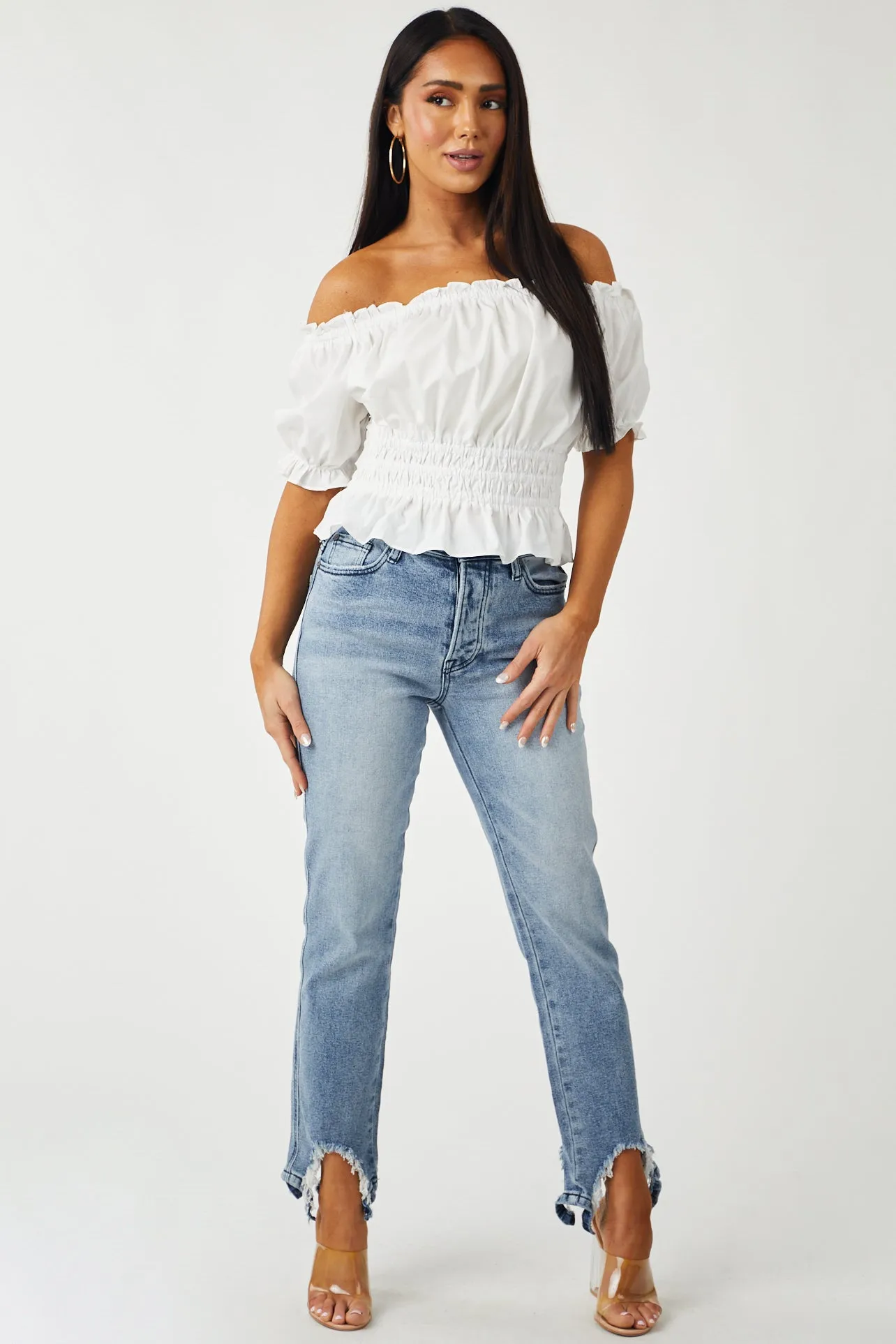 Special A Medium Acid Wash Shark Bite Distressed Hem Jeans sold by Lime Lush