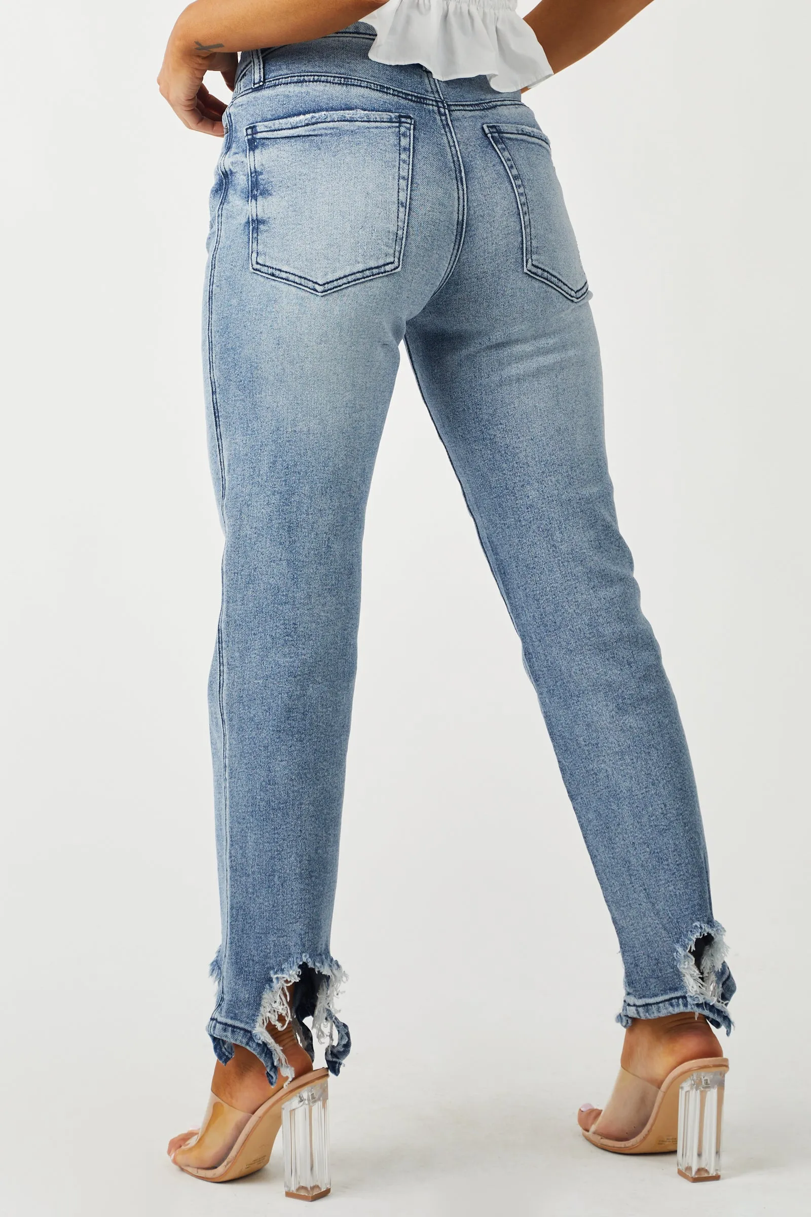 Special A Medium Acid Wash Shark Bite Distressed Hem Jeans sold by Lime Lush product image thumbnail 4