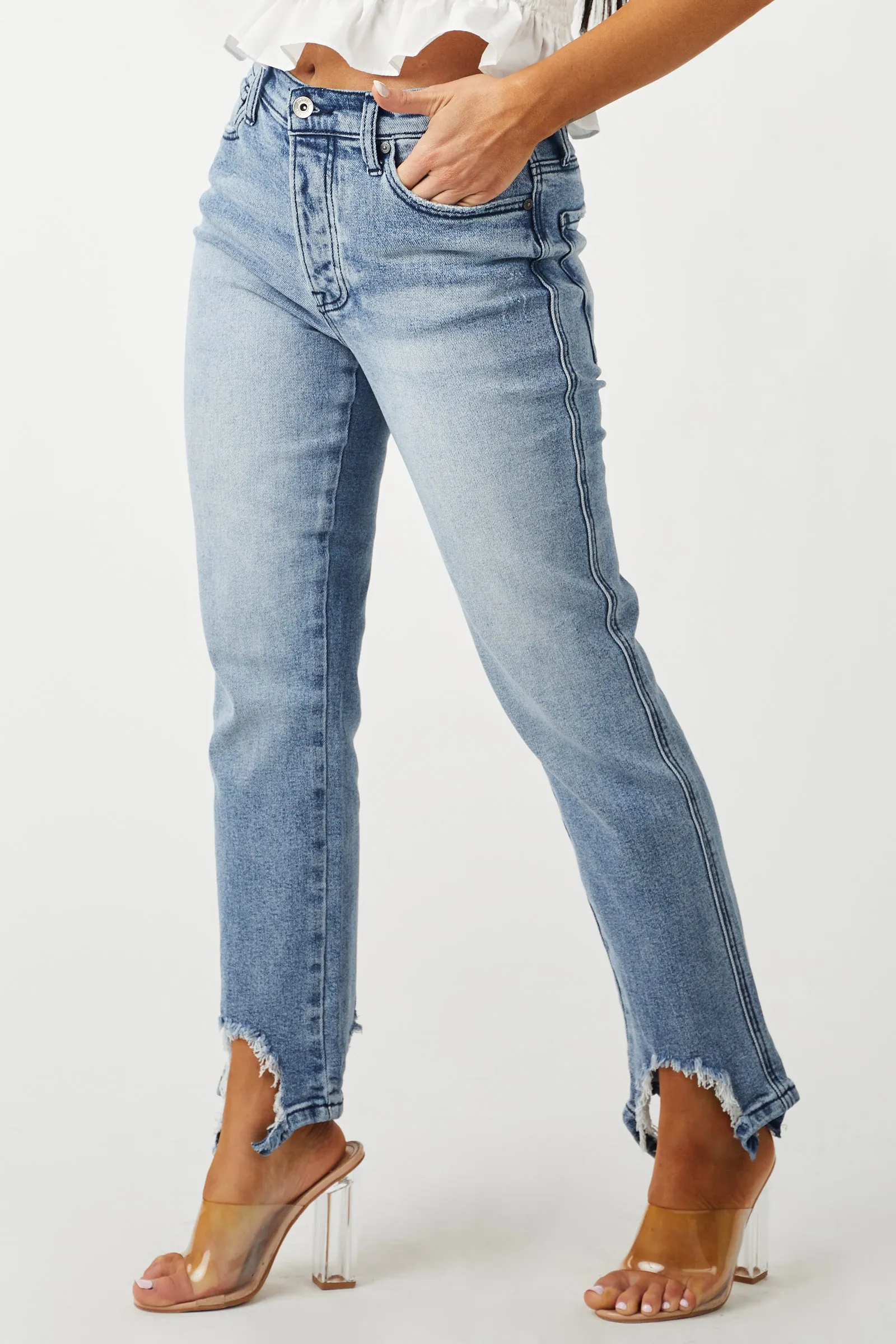 Special A Medium Acid Wash Shark Bite Distressed Hem Jeans sold by Lime Lush product image thumbnail 3