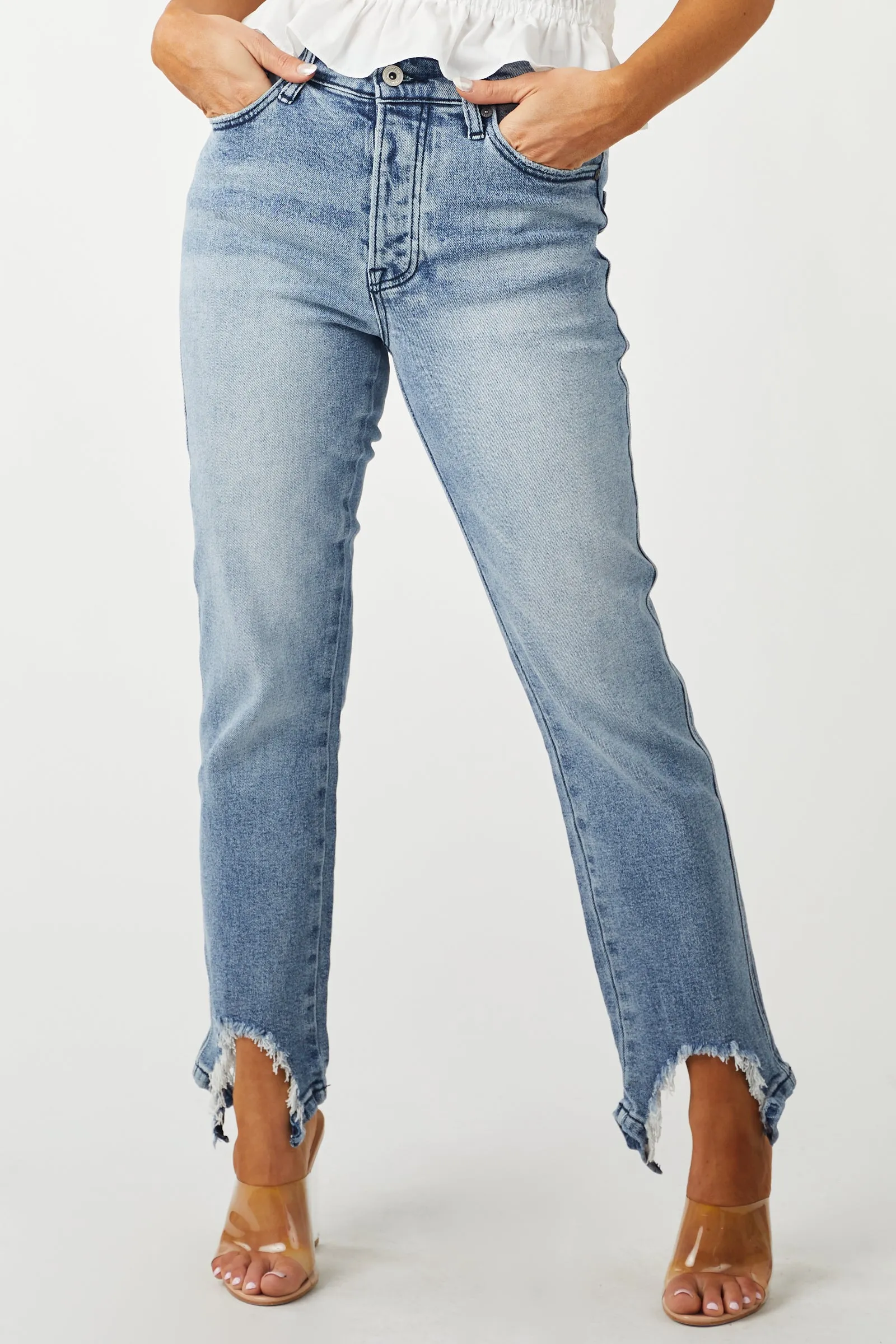 Special A Medium Acid Wash Shark Bite Distressed Hem Jeans sold by Lime Lush product image thumbnail 2