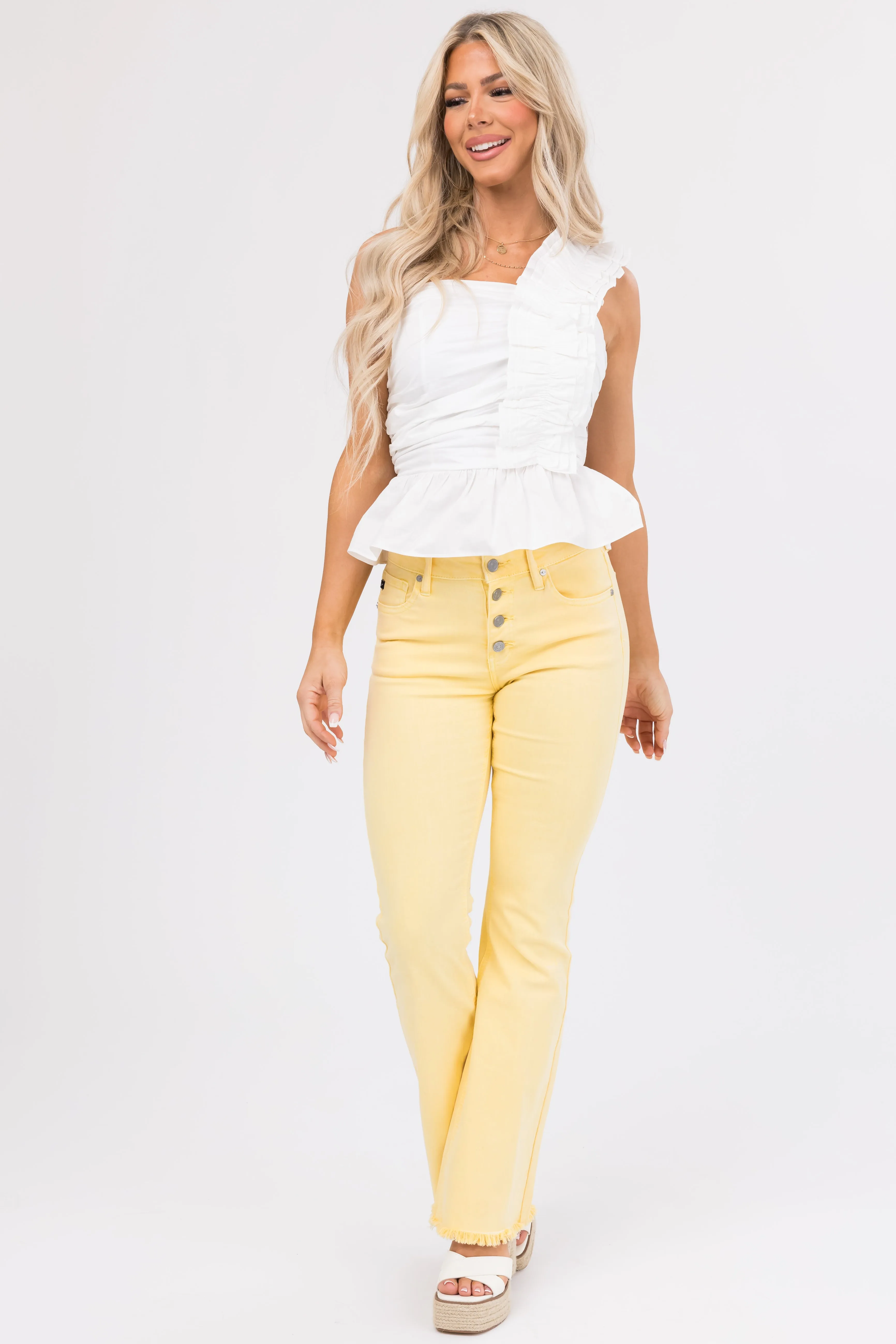 She+Sky Off White Ruffle One Shoulder Peplum Top sold by Lime Lush product image thumbnail 2