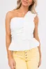 She+Sky Off White Ruffle One Shoulder Peplum Top sold by Lime Lush