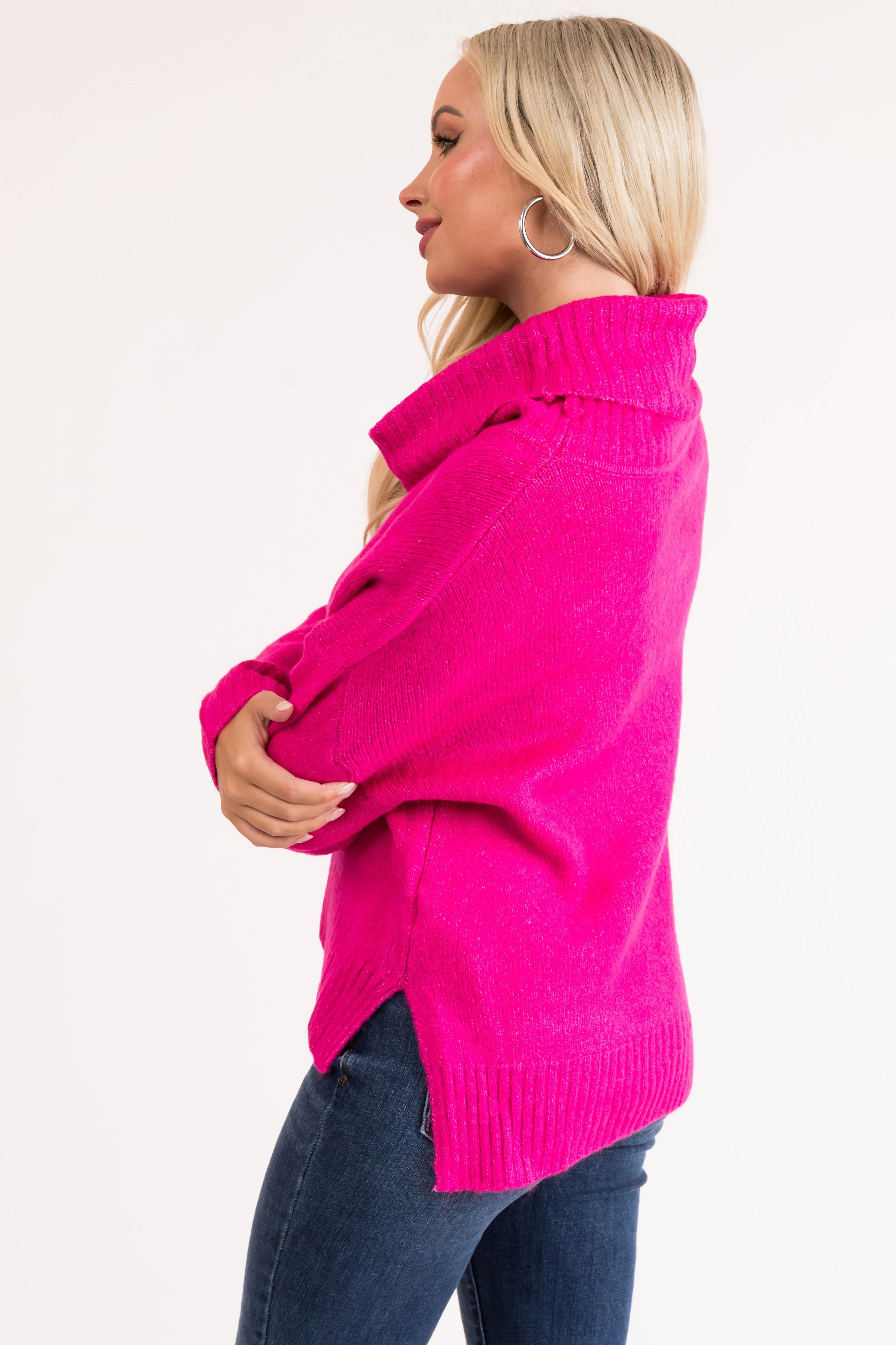 Magenta Wide Turtleneck Side Slit Sweater sold by Lime Lush product image thumbnail 4
