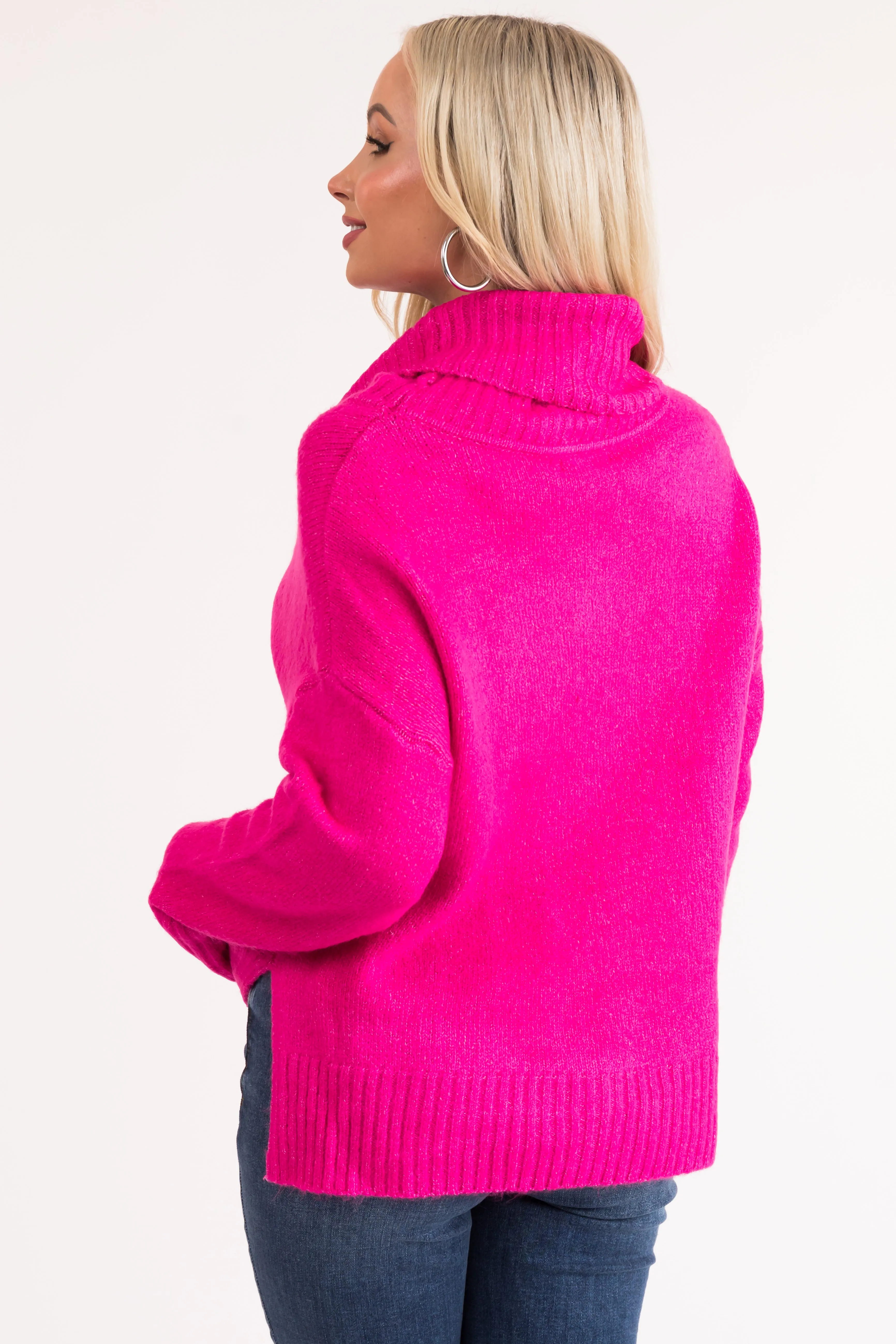 Magenta Wide Turtleneck Side Slit Sweater sold by Lime Lush product image thumbnail 5