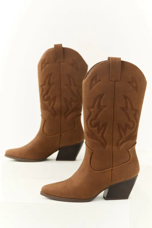 Sepia Embroidered Tall Western Boots sold by Lime Lush