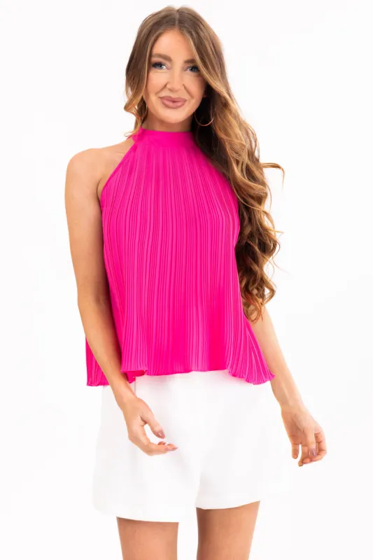She+Sky Magenta Pleated Halter Neck Blouse sold by Lime Lush