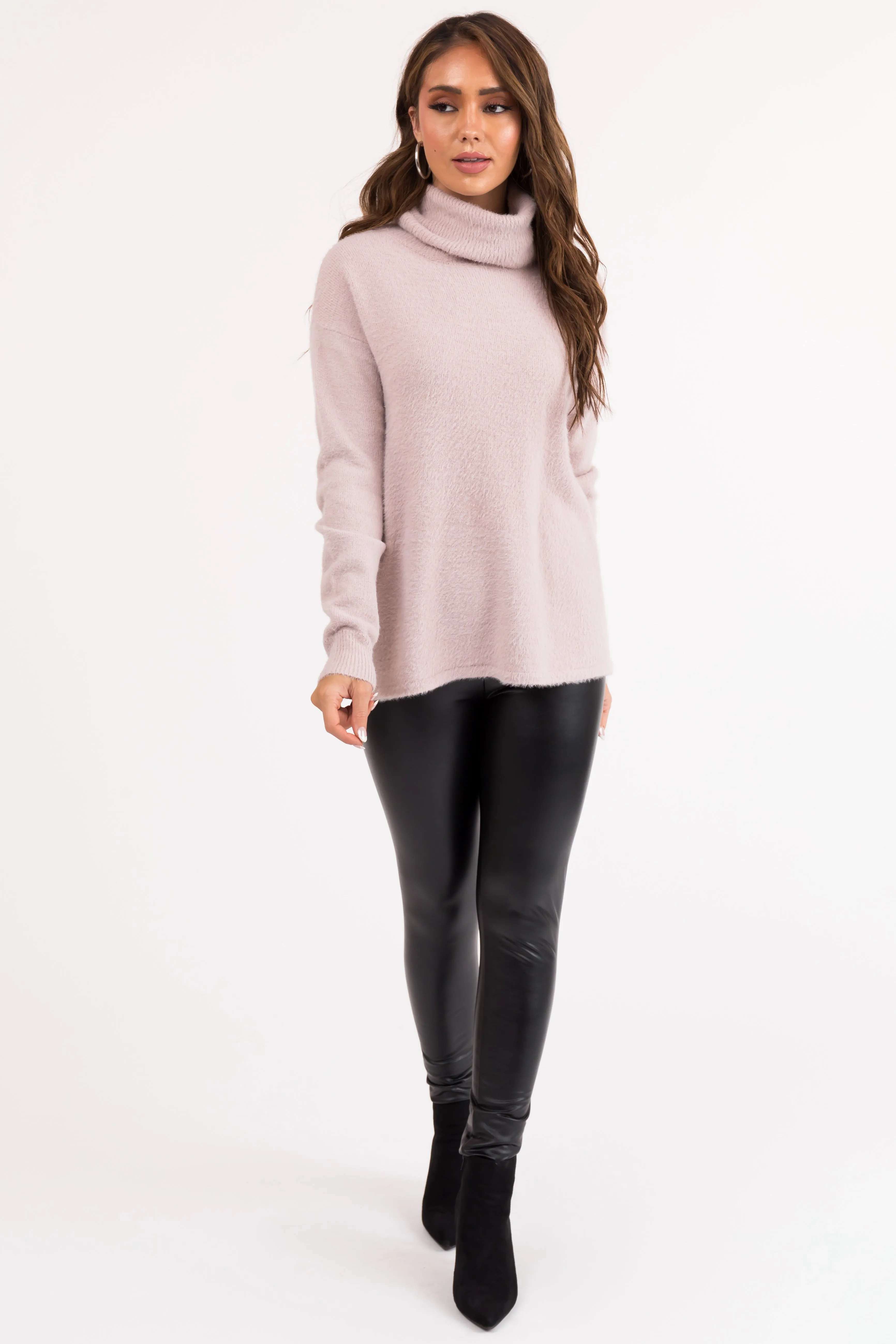 Dusty Blush Turtleneck Chenille Knit Sweater sold by Lime Lush product image thumbnail 4