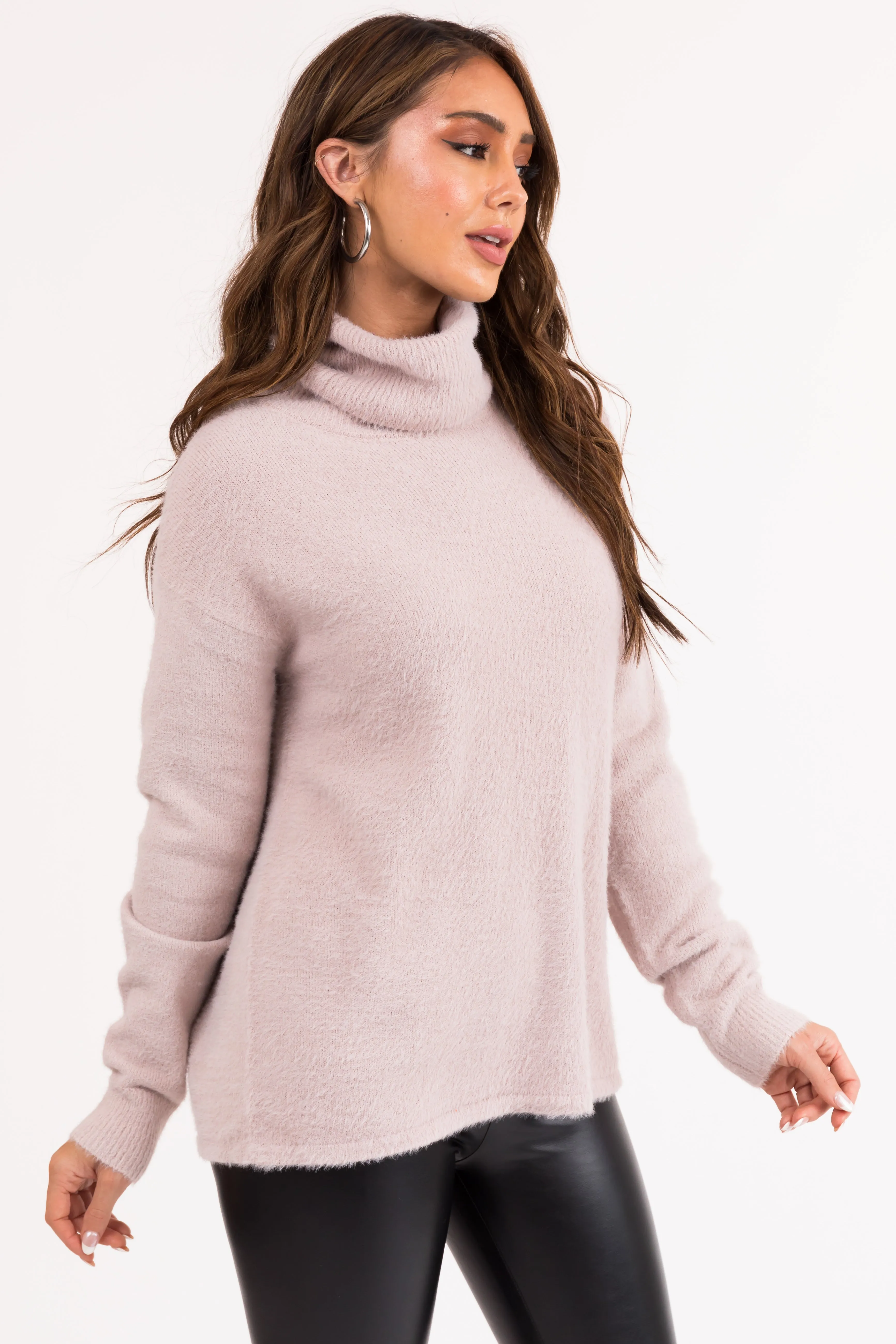 Dusty Blush Turtleneck Chenille Knit Sweater sold by Lime Lush product image thumbnail 5