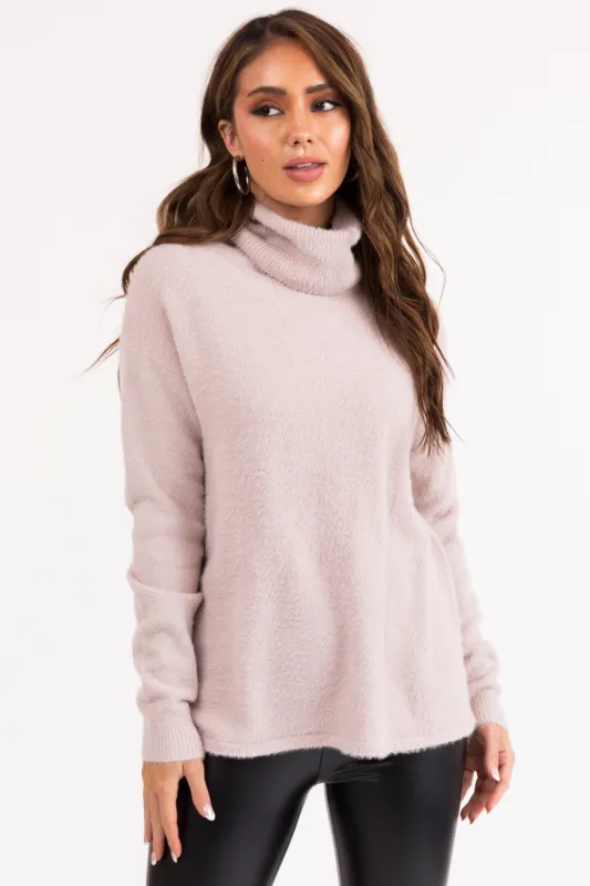 Dusty Blush Turtleneck Chenille Knit Sweater sold by Lime Lush