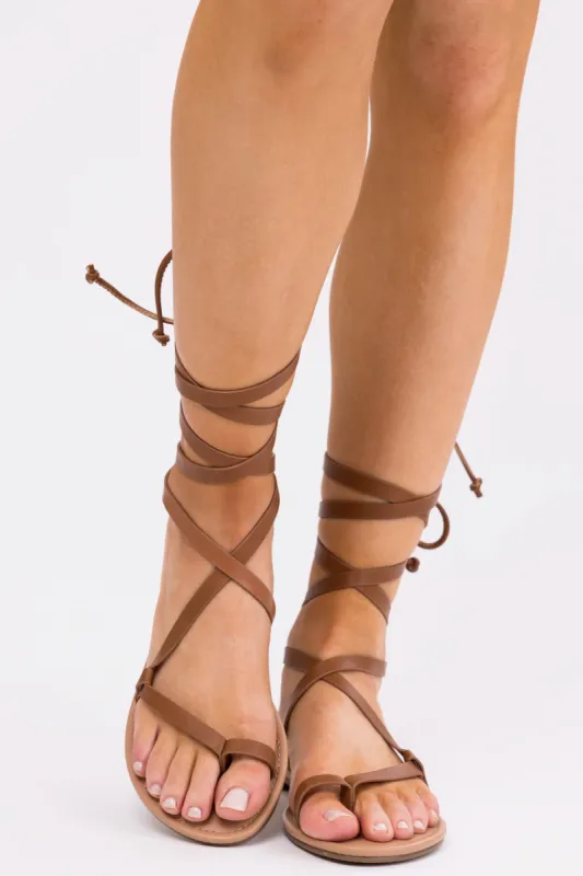 Sepia Strappy Open Toe Flat Sandal sold by Lime Lush