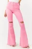 JC & JQ Bubblegum Distressed Knee High Rise Flare Jeans sold by Lime Lush