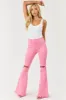 JC & JQ Bubblegum Distressed Knee High Rise Flare Jeans sold by Lime Lush