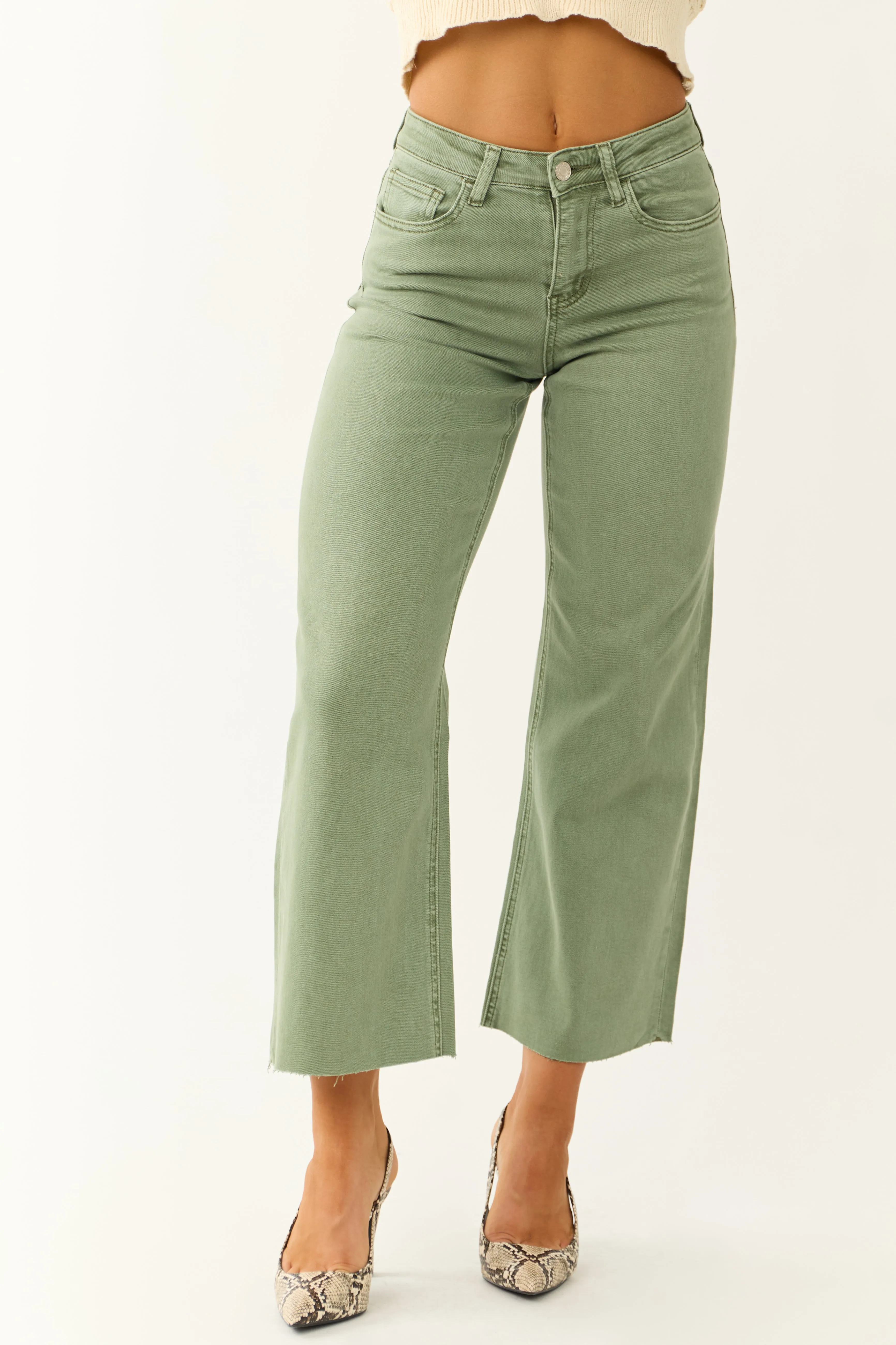 Vervet Juniper High Rise Wide Leg Cropped Jeans sold by Lime Lush