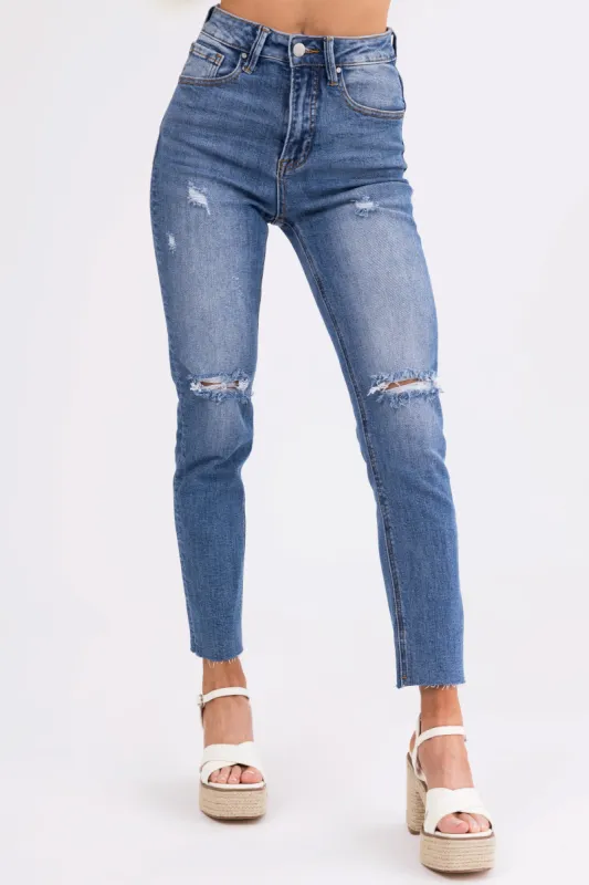 Risen Medium Wash High Rise Skinny Jeans sold by Lime Lush