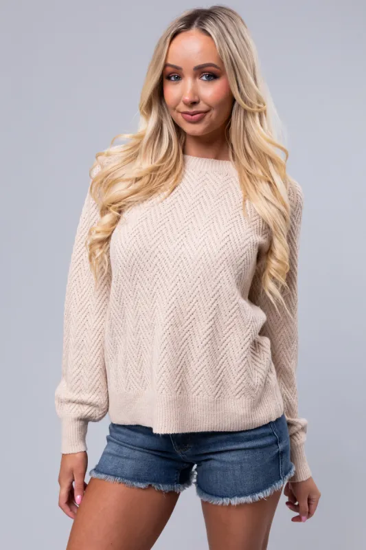 Desert Sand Cheveron Textured Knit Sweater sold by Lime Lush