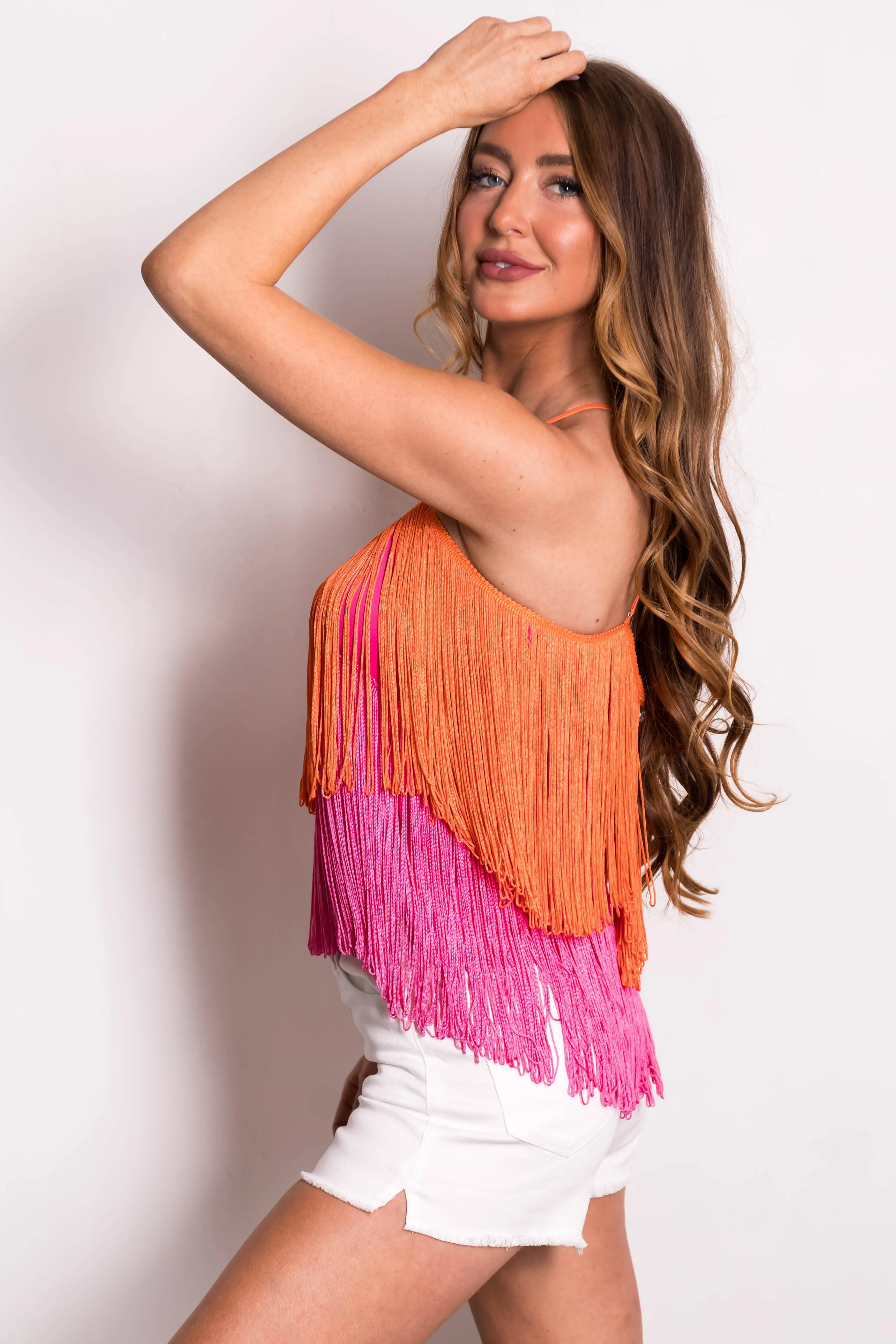 Magenta and Tangerine Fringe Sleeveless Top sold by Lime Lush product image thumbnail 5