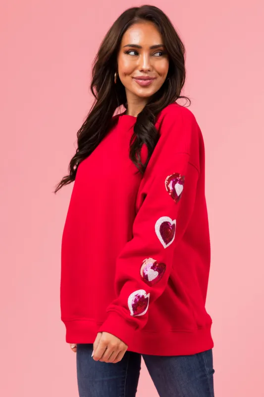 Cherry Sequin Heart Sleeve Fleece Sweatshirt sold by Lime Lush