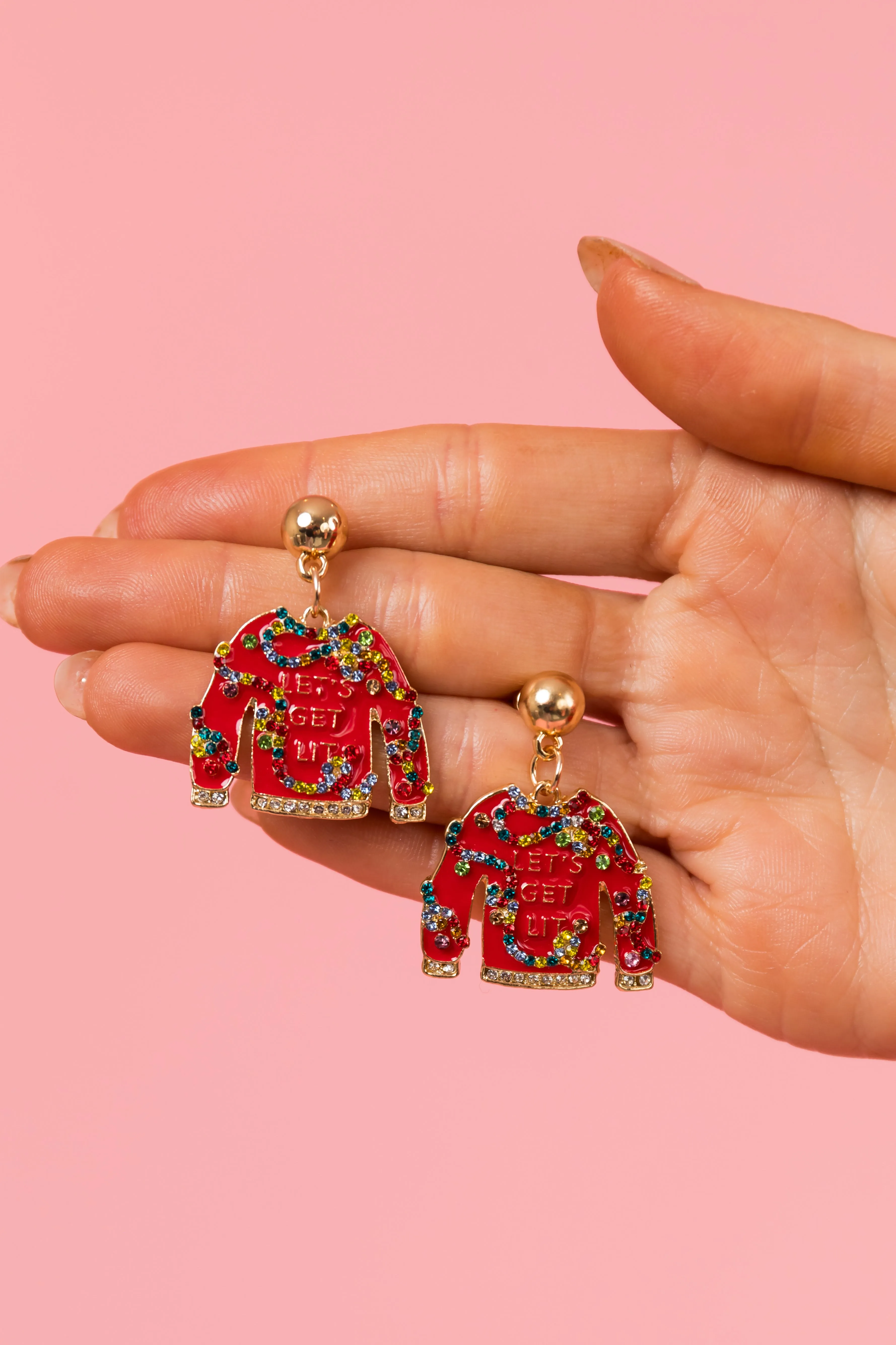 Holiday Red Embellished Sweater Drop Earrings sold by Lime Lush product image thumbnail 2