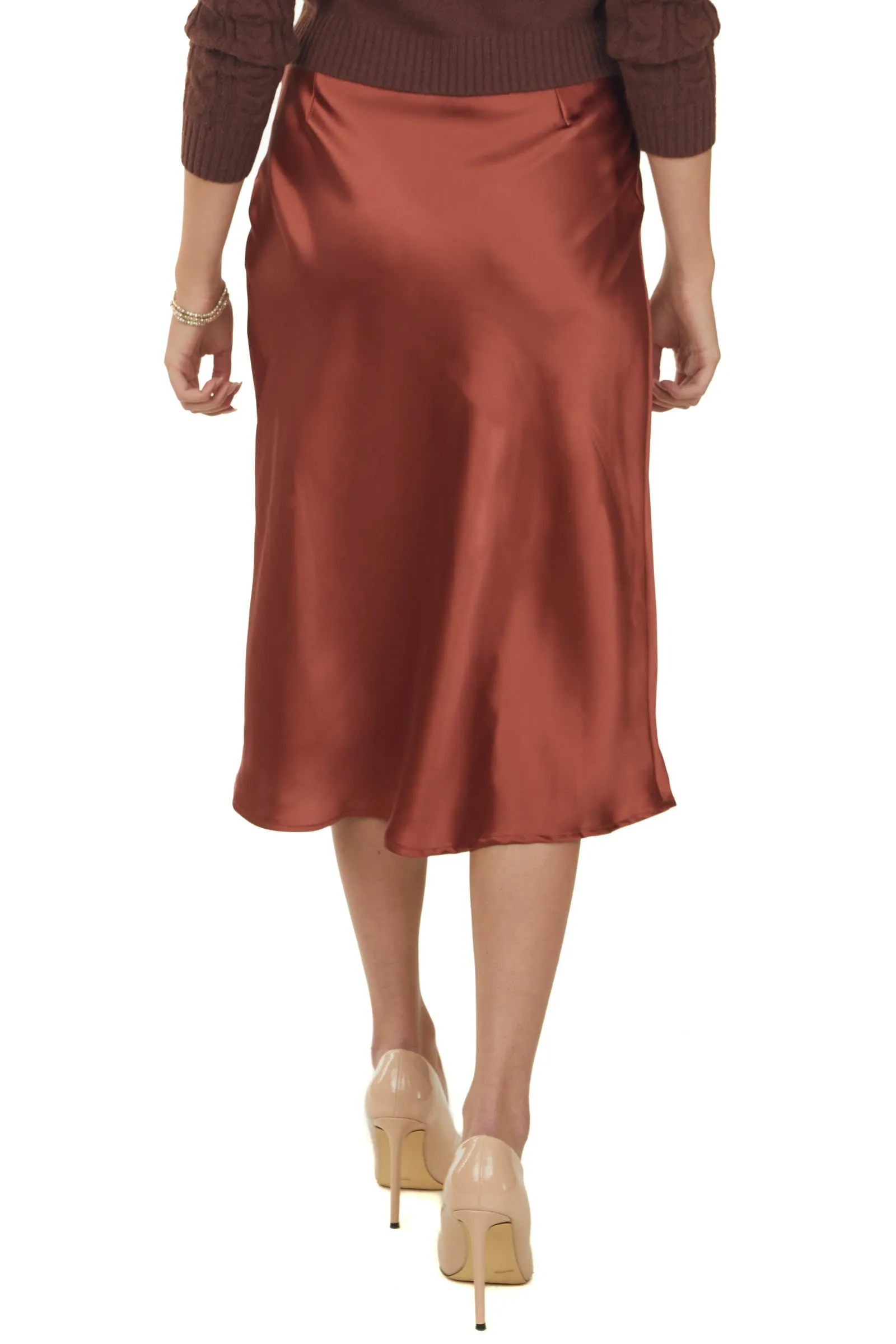 She+Sky Chestnut Silky Satin Solid Midi Skirt sold by Lime Lush product image thumbnail 4