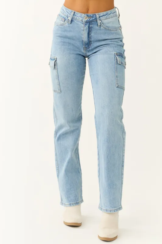 Special A Medium Wash Cargo Jeans sold by Lime Lush