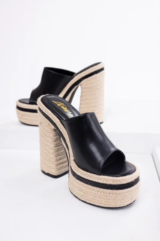 Black High Heel Espadrille Platform Sandals sold by Lime Lush