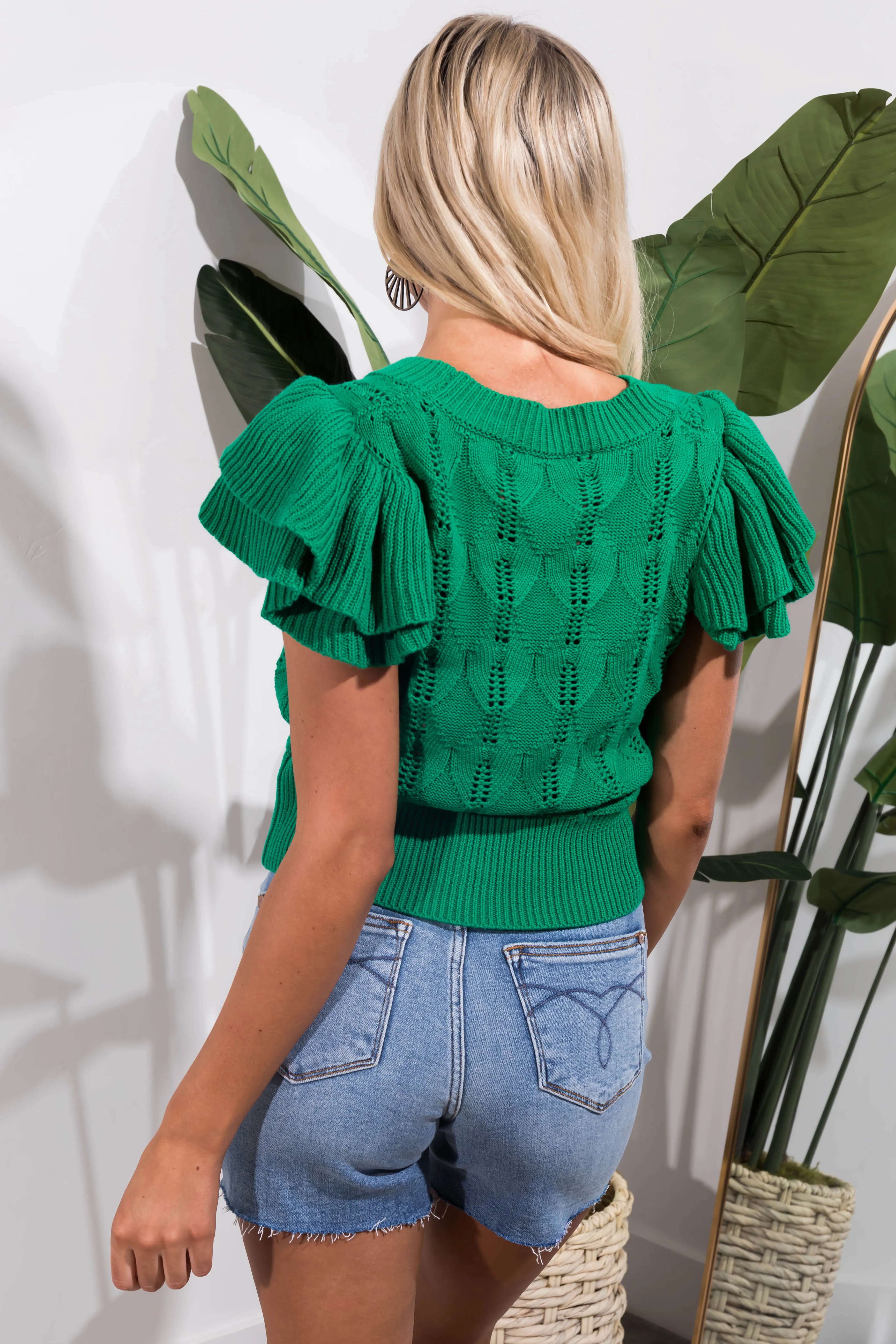 Jade Pointelle Knit Short Sleeve Top sold by Lime Lush product image thumbnail 5