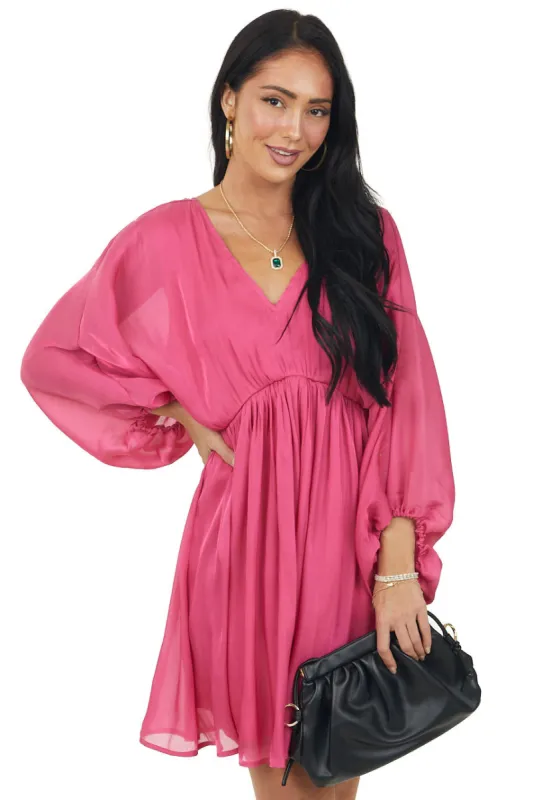 Magenta Dolman Sleeve Metallic Shine Short Dress sold by Lime Lush