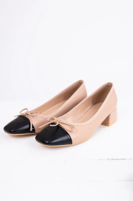 Nude Contrast Toe Low Heel Ballerina Shoes sold by Lime Lush