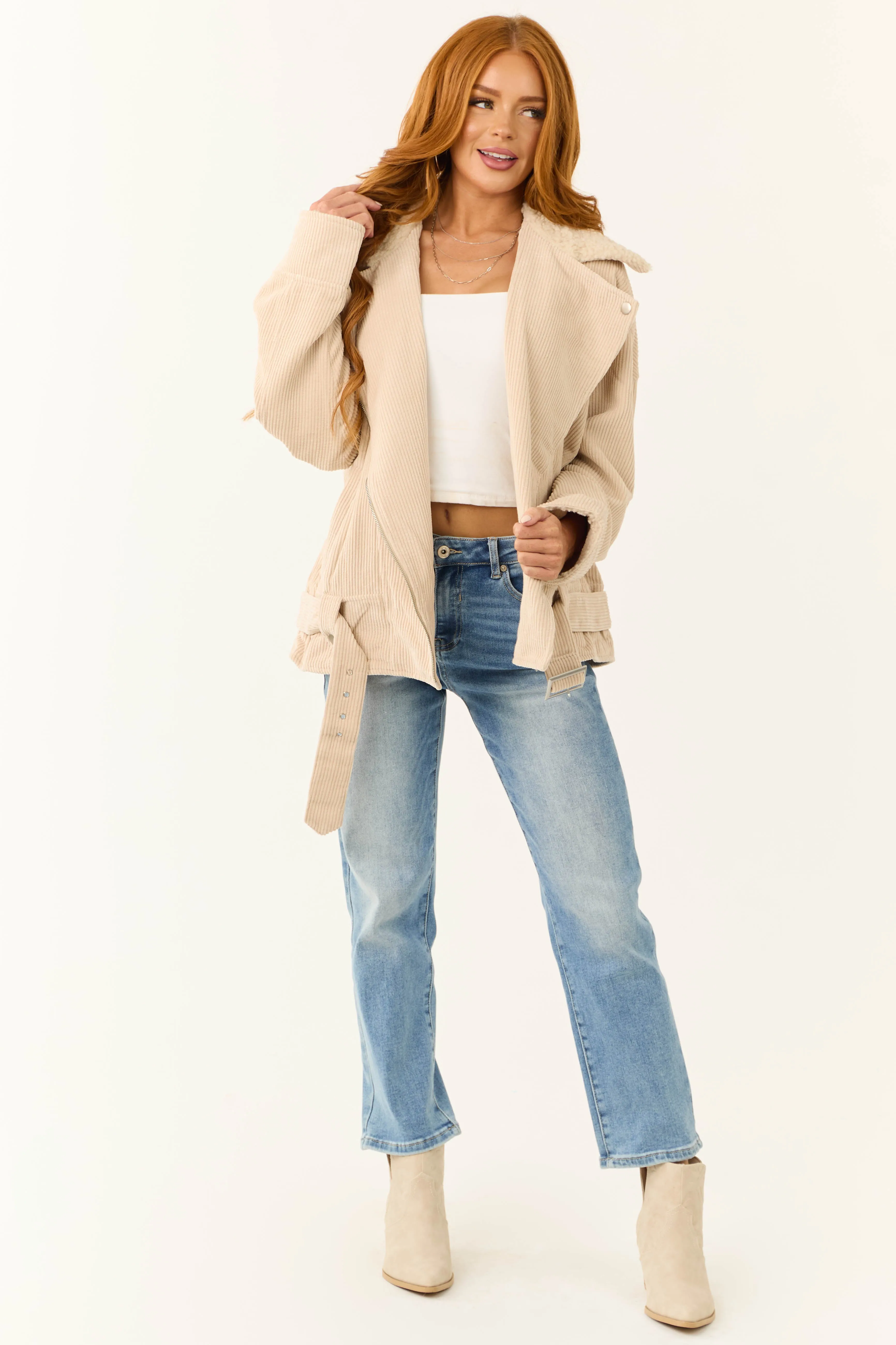 Almond Corduroy Asymmetrical Jacket sold by Lime Lush product image thumbnail 2