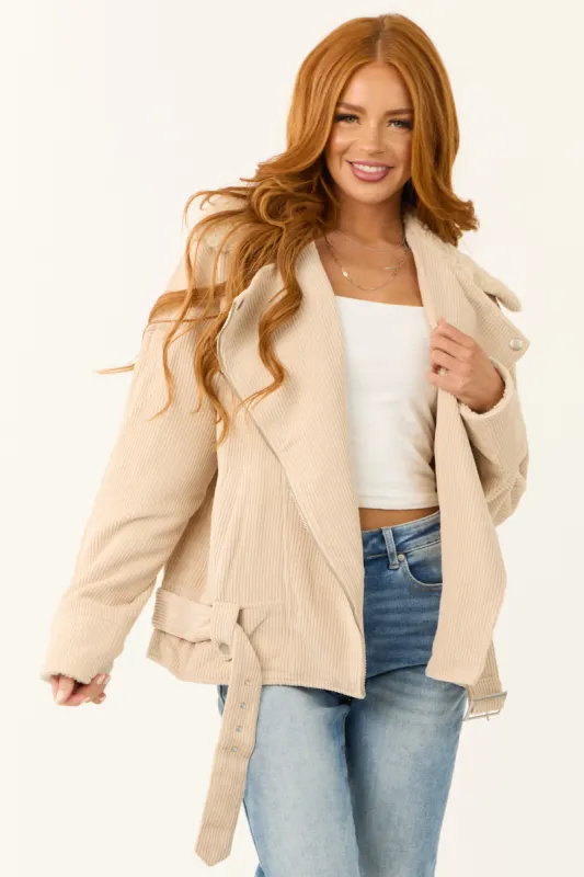 Almond Corduroy Asymmetrical Jacket sold by Lime Lush