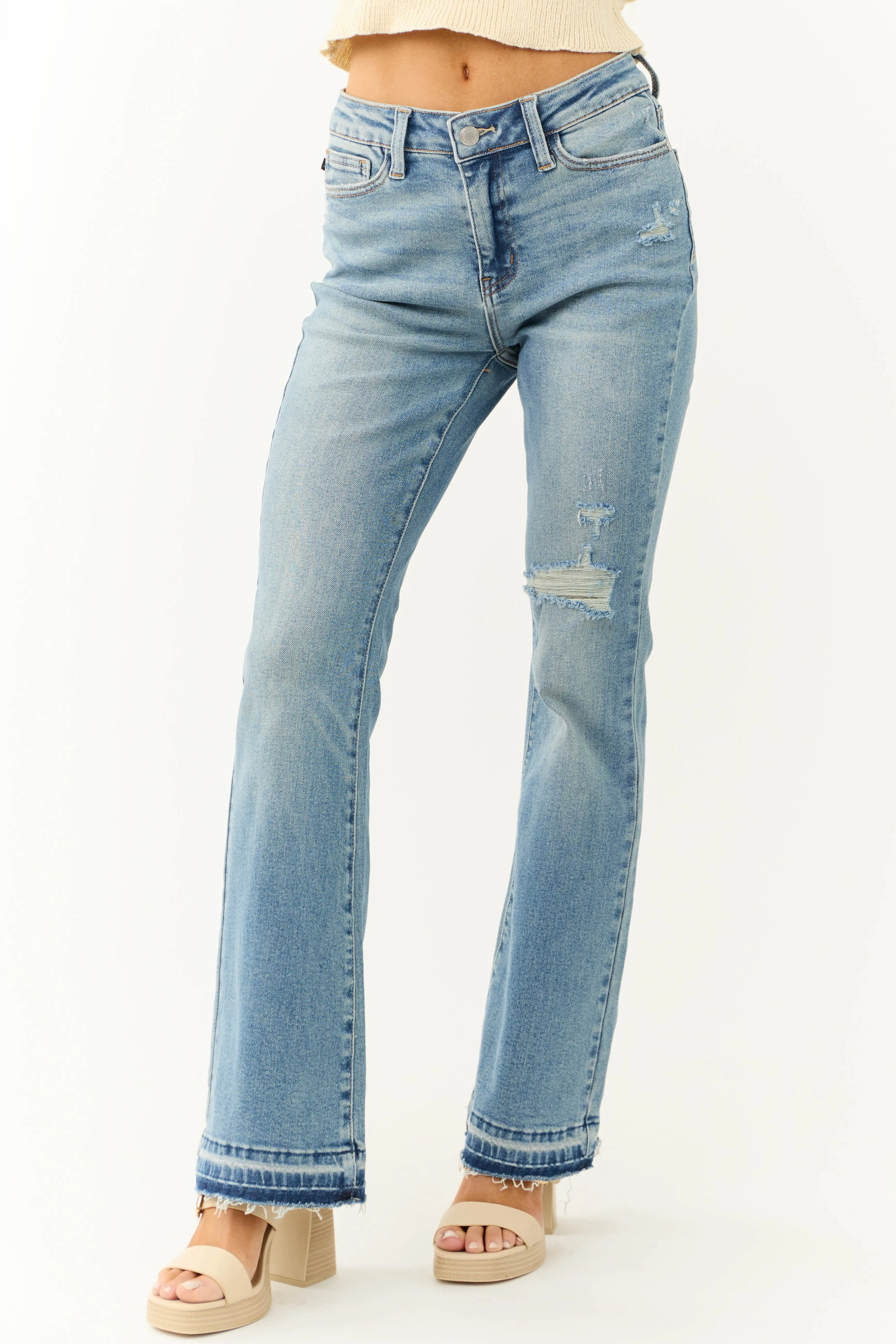 Judy Blue Frayed Hem Medium Wash Bootcut Jeans sold by Lime Lush
