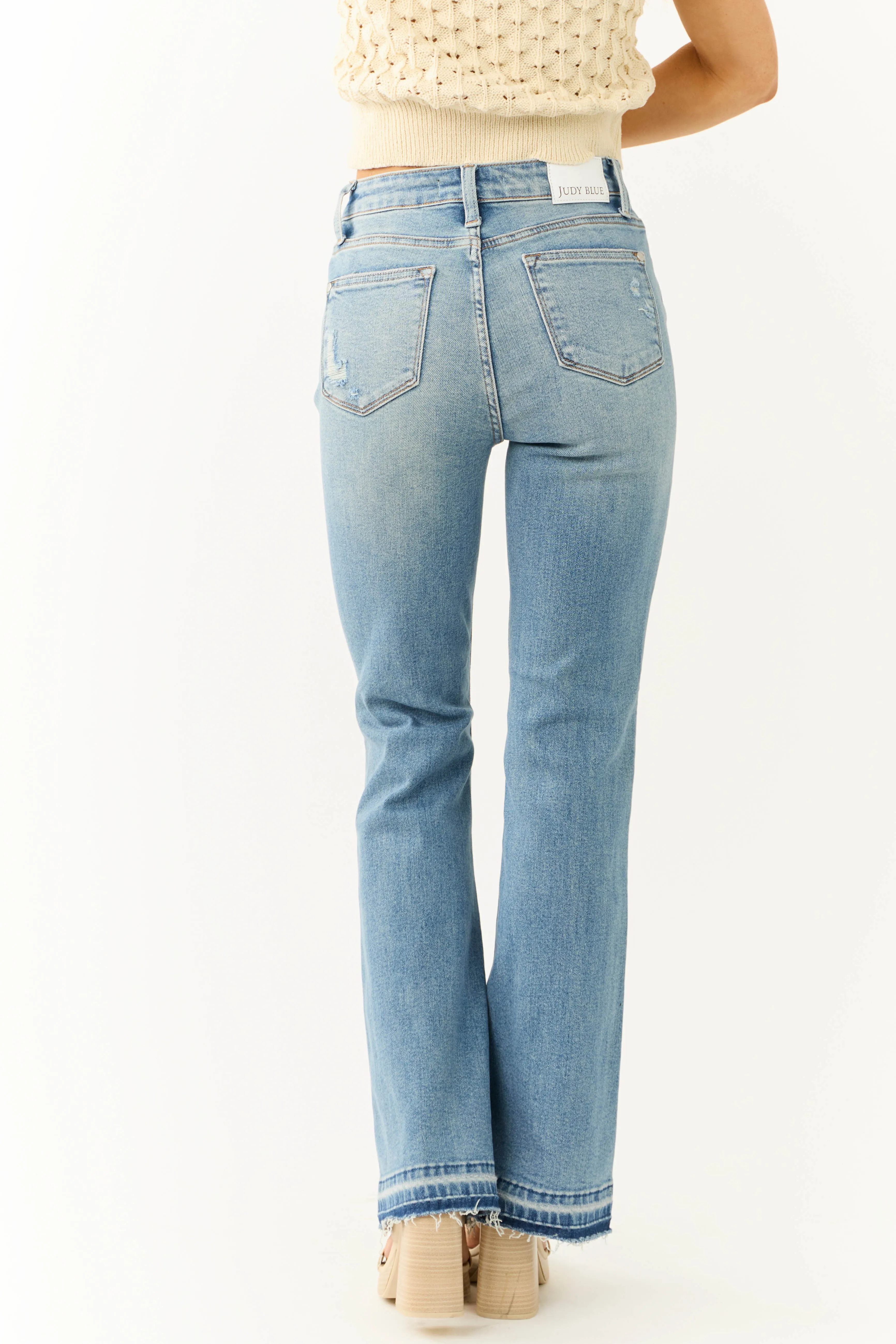 Judy Blue Frayed Hem Medium Wash Bootcut Jeans sold by Lime Lush product image thumbnail 4