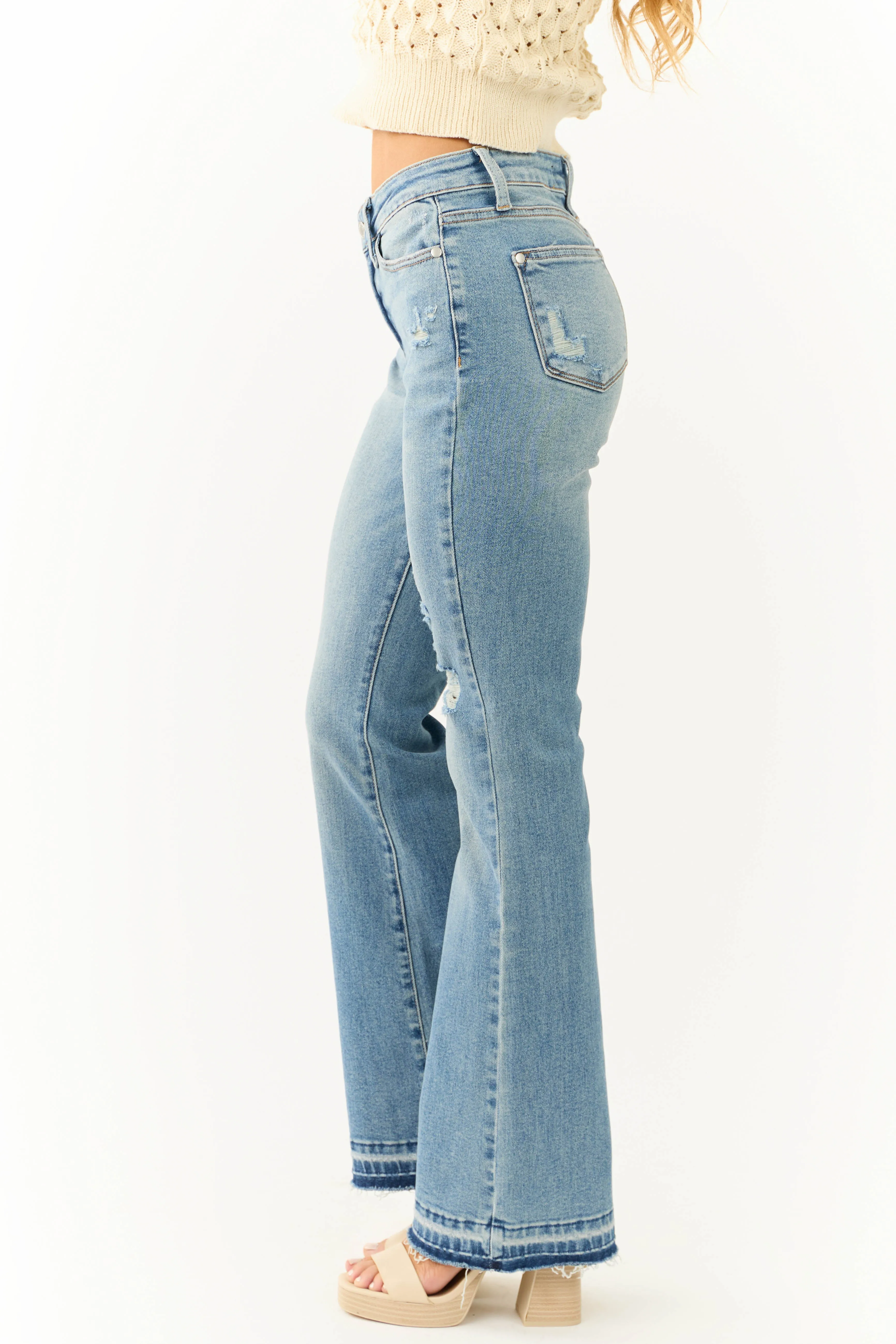 Judy Blue Frayed Hem Medium Wash Bootcut Jeans sold by Lime Lush product image thumbnail 3