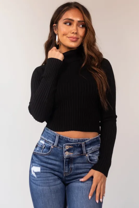 Black Turtleneck Cropped Ribbed Sweater sold by Lime Lush