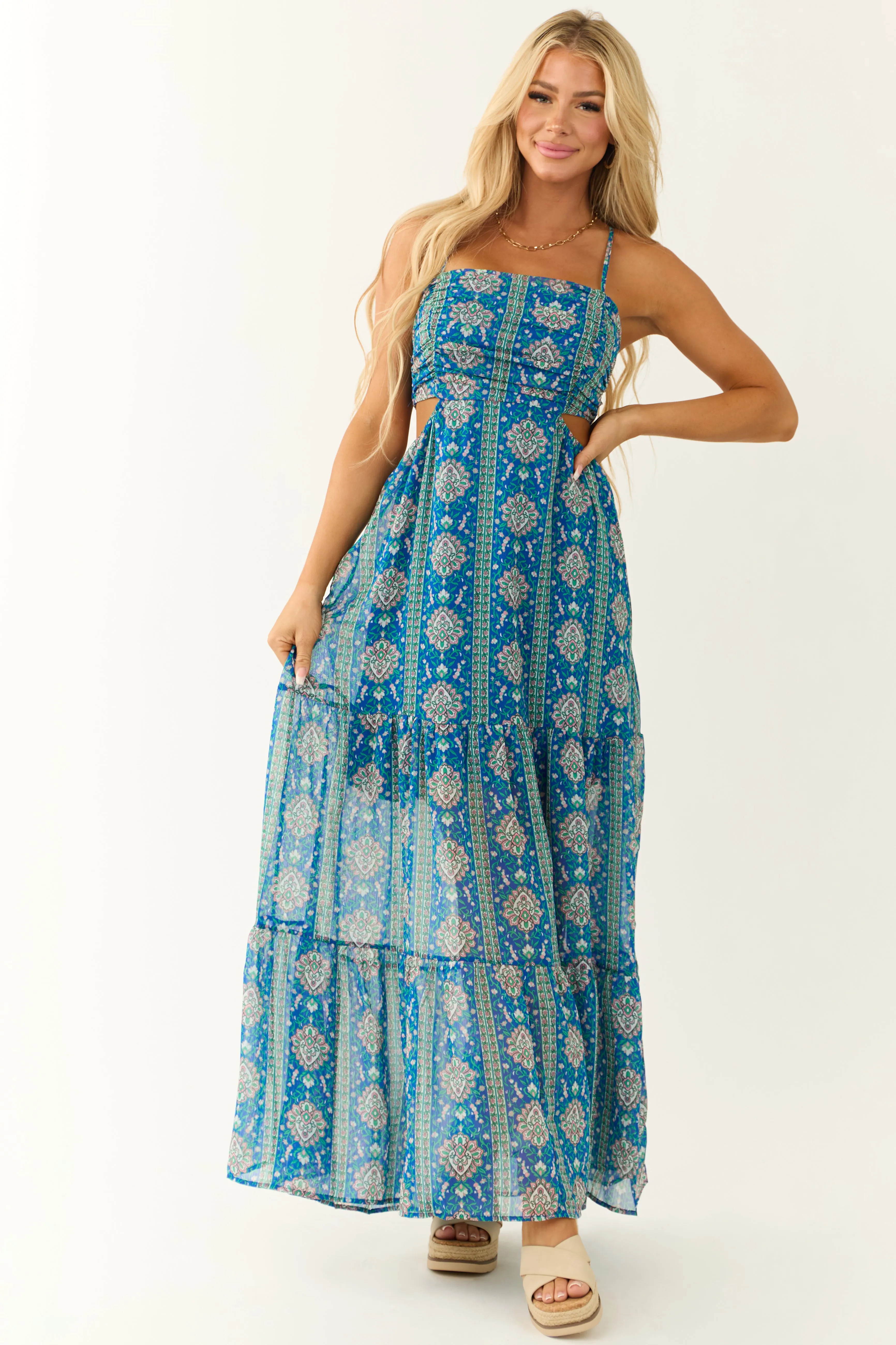 Royal Blue Floral Print Open Back Maxi Dress sold by Lime Lush product image thumbnail 3