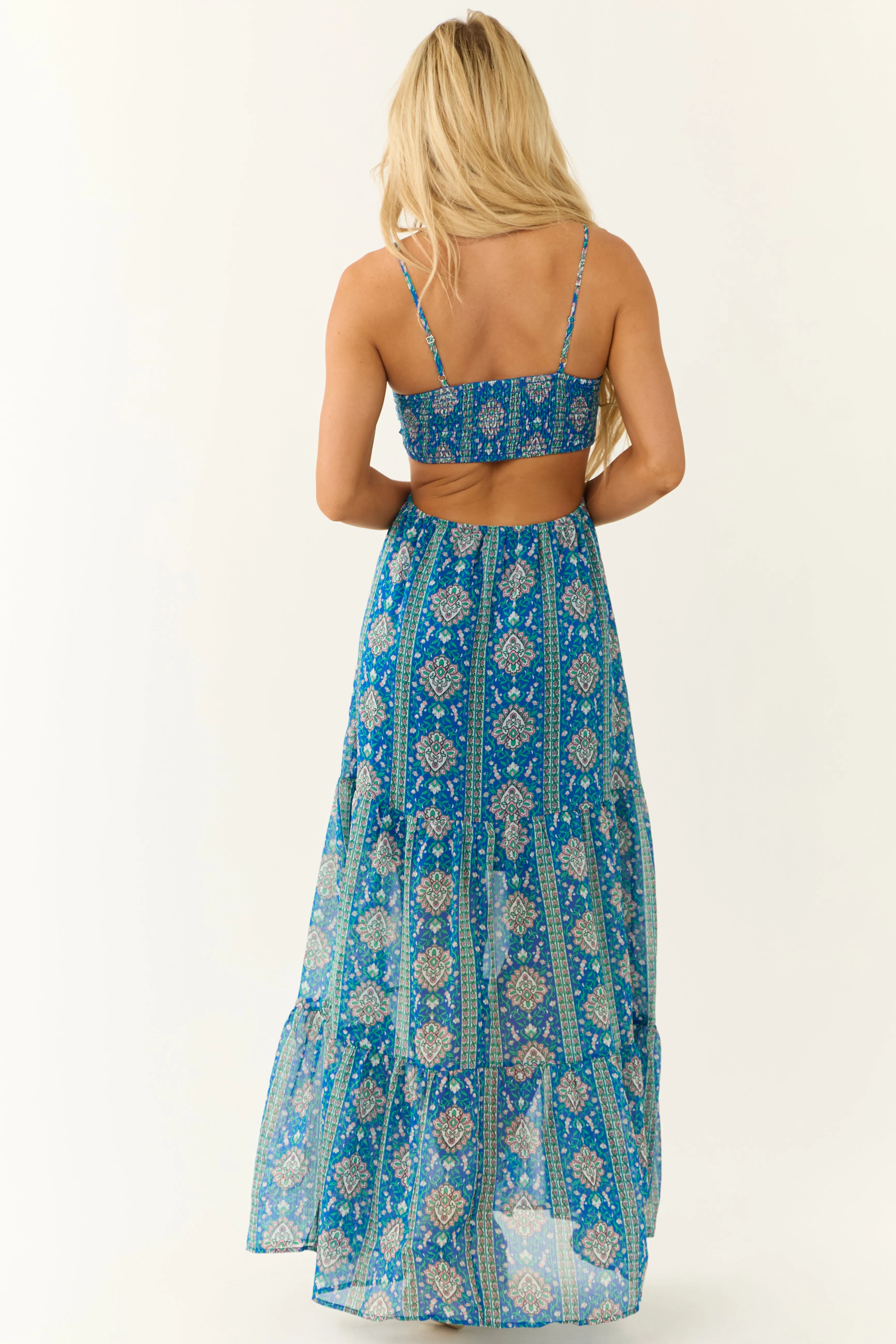 Royal Blue Floral Print Open Back Maxi Dress sold by Lime Lush product image thumbnail 5