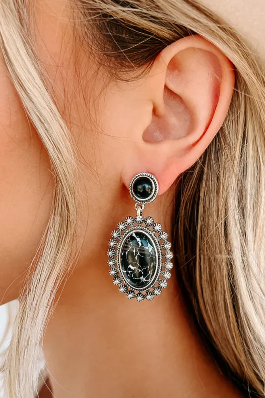 Black Marbled Oval Drop Earrings sold by Lime Lush