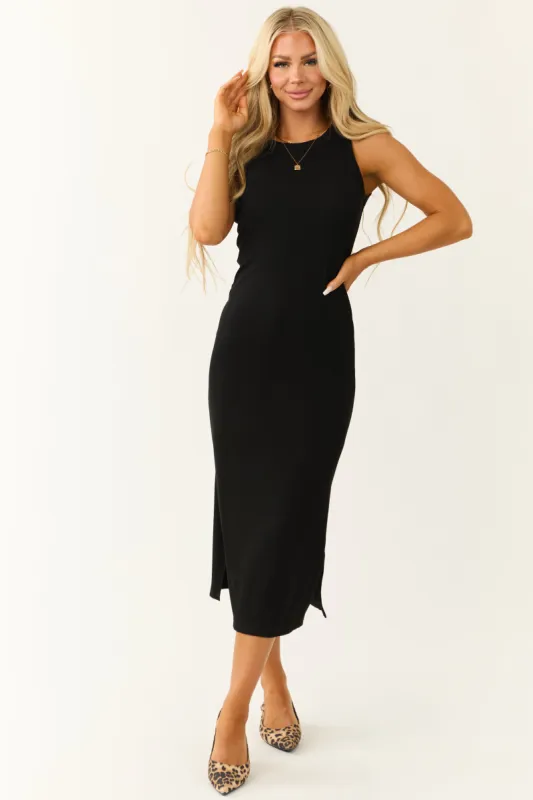 Black Rib Knit Tank Midi Dress sold by Lime Lush