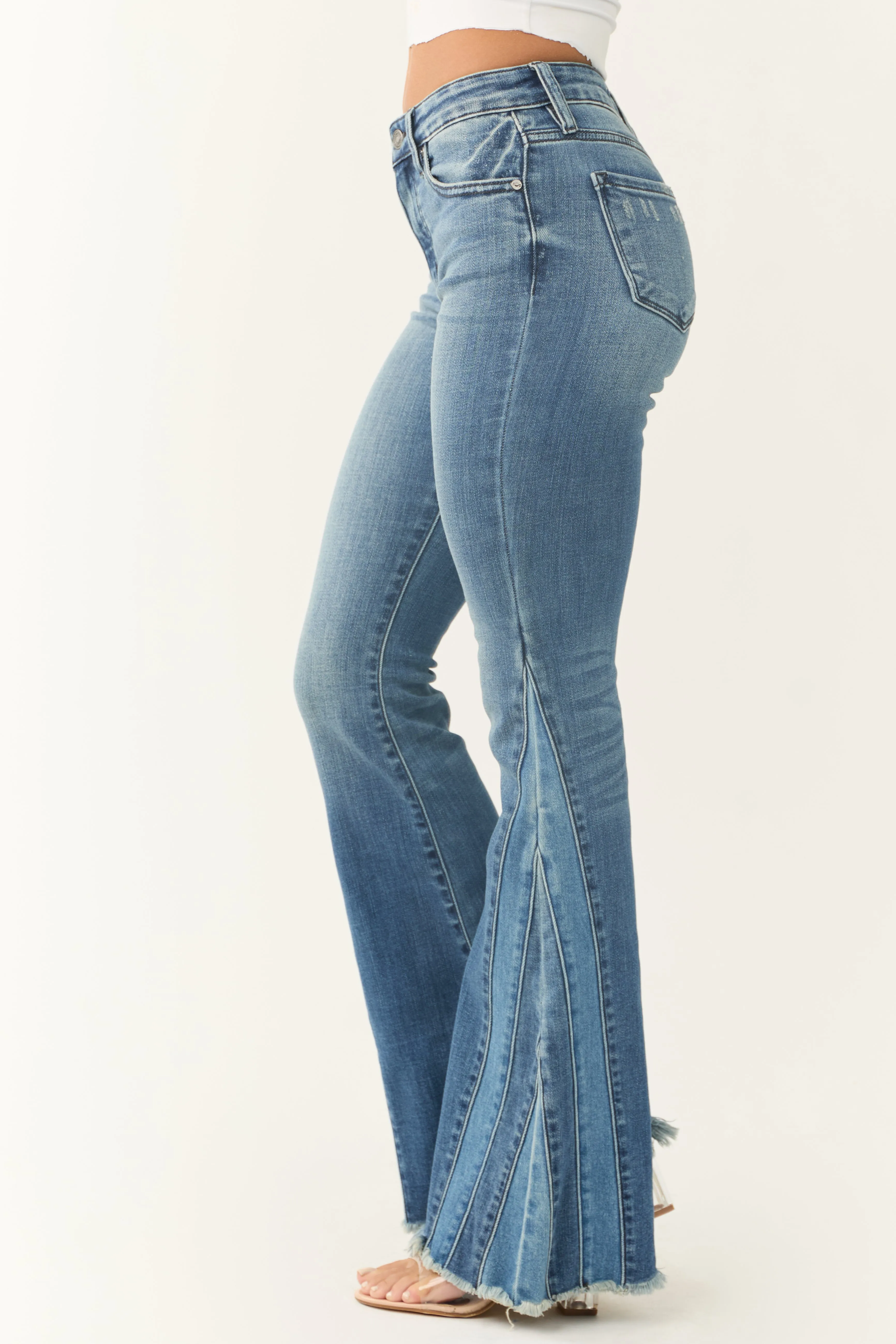 KanCan Medium Wash Flare Seam Piecing Detail Jeans sold by Lime Lush