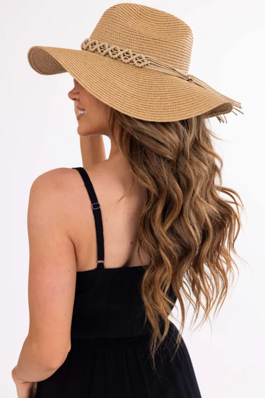 Camel Straw Wide Brim Tassel Hat sold by Lime Lush