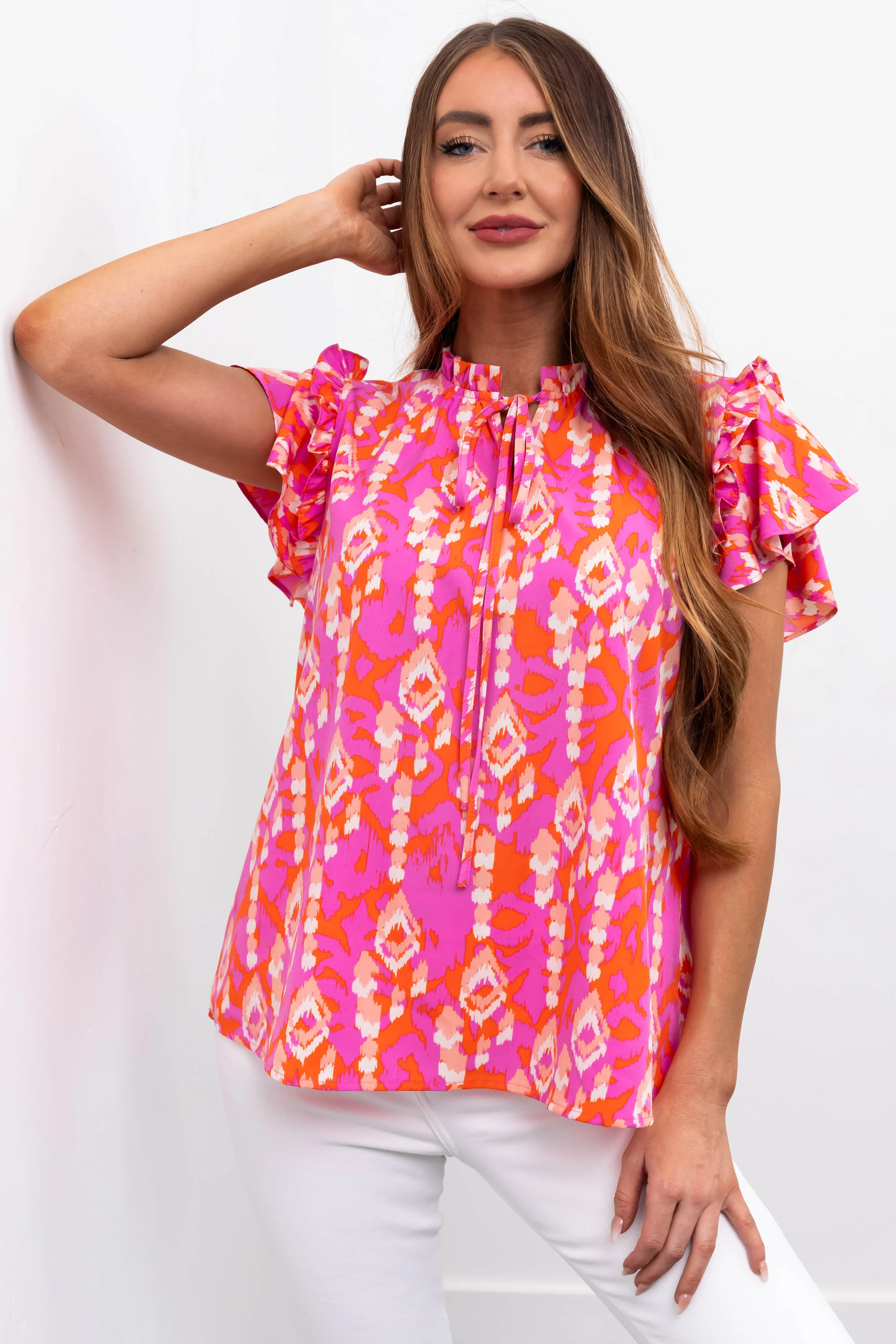 Sunset and Iris Printed Ruffle Sleeve Blouse sold by Lime Lush product image thumbnail 2