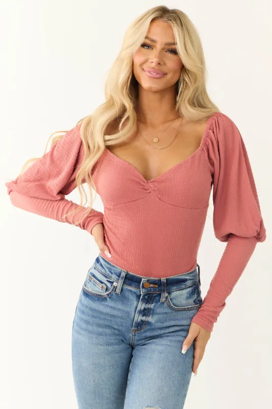 Hibiscus Smocked Sweetheart Twist Neck Bodysuit sold by Lime Lush
