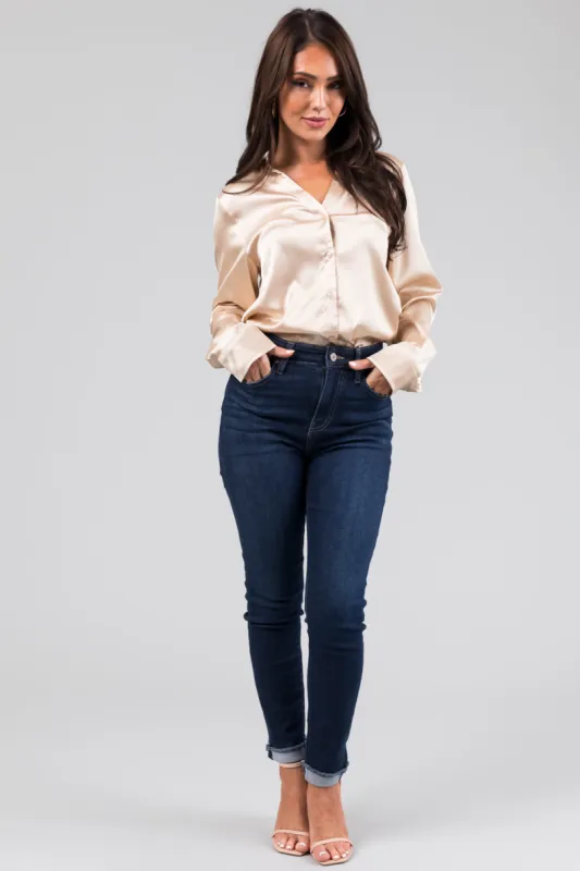 KanCan Dark Wash High Rise Folded Hem Jeans sold by Lime Lush